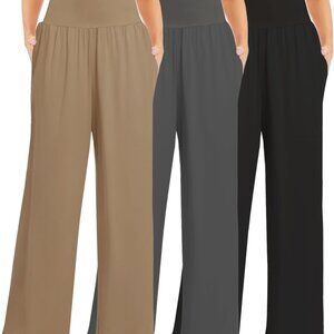 3PACK Women's Casual Loose Wide Leg Cozy Pants Yoga High Waisted Sweatpants Comf